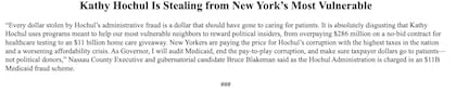 La acusación que compartió Blakeman sobre la gobernadora de Nueva York