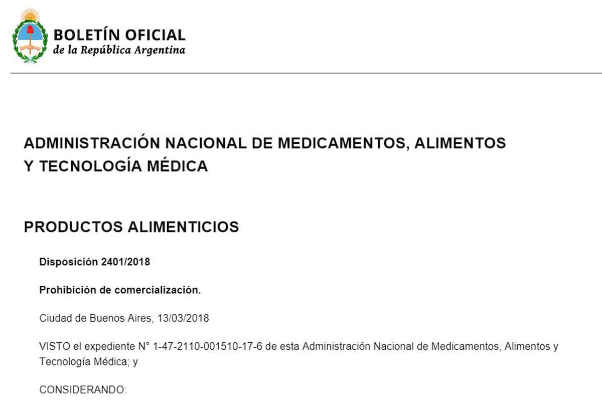 La Administración nacional de Medicamentos, Alimentos y Tecnología Médica prohibió un suplemento dietario, un aceite de coco, un sustituto del huevo y un medicamento