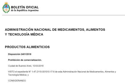 La Administración nacional de Medicamentos, Alimentos y Tecnología Médica prohibió un suplemento dietario, un aceite de coco, un sustituto del huevo y un medicamento