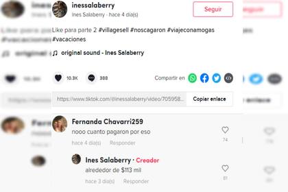 La adolescente indicó que pagaron $113.000 por el alquiler del lugar (Captura TikTok @inessalaberry)