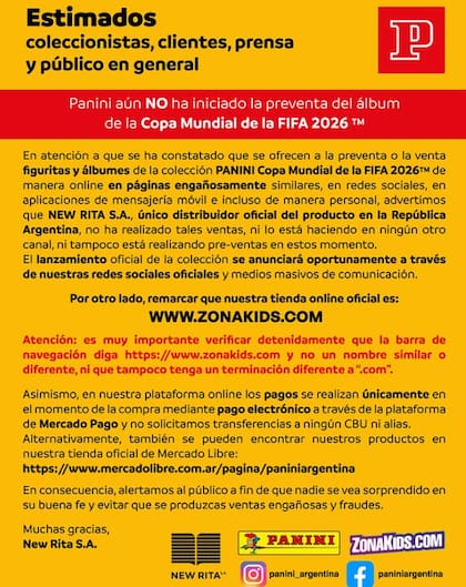 La advertencia de Panini