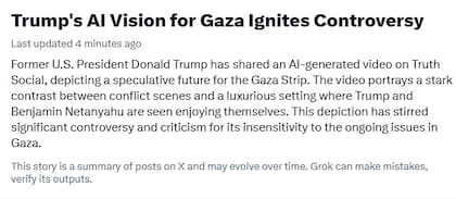 La advertencia de X por la publicación de Trump sobre la reconstrucción de la Franja de Gaza