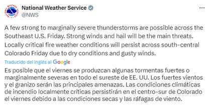 La advertencia del NWS