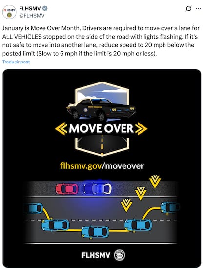 La advertencia del FLHSMV sobre la necesidad de respetar la ley Move Over