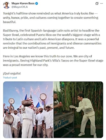 La alcaldesa señaló que ver a Villa's Tacos en el escenario del Super Bowl fue un momento de orgullo para la ciudad