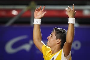 La alegría de Sebastián Báez tras vencer a Cristian Garín