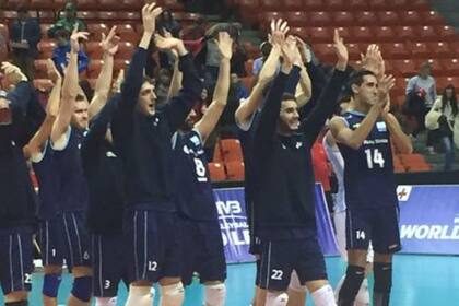 La alegría del equipo argentino tras el triunfo