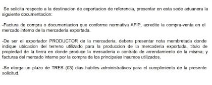 La alerta de la documentación ahora requerida