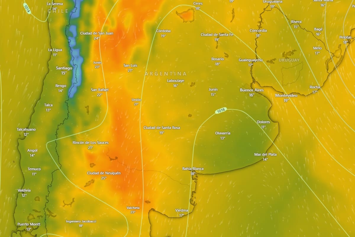 La alerta naranja y amarilla emitida por el SMN para este lunes 16 de diciembre alcanza a las provincias de Neuquén, Mendoza, Río Negro y Chubut