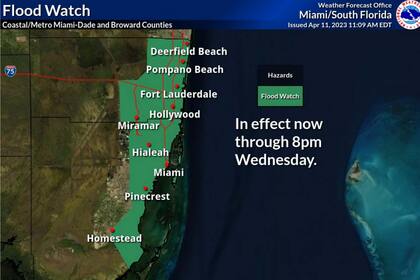 La alerta por riesgo de inundaciones cubre los condados de Miami-Dade y Broward
