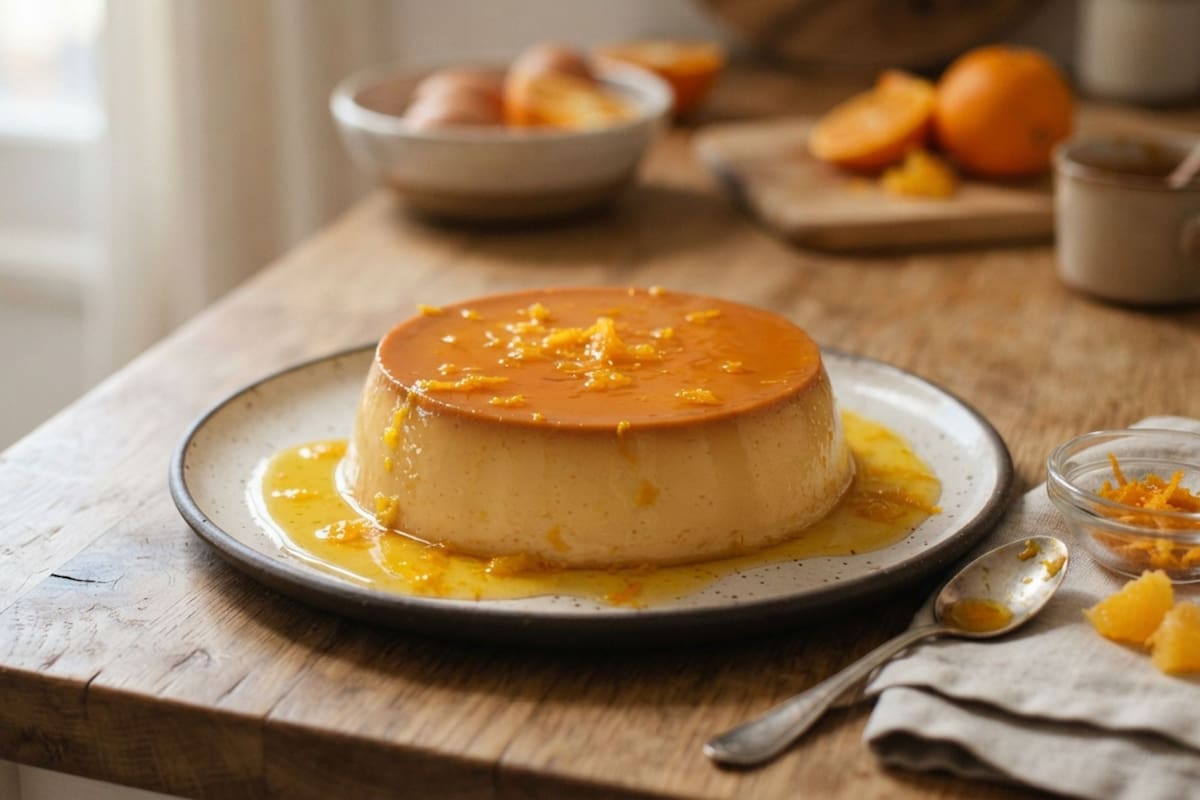La alternativa al flan tradicional: una receta sin azúcar con caramelo de naranja (Foto: imagen ilustrativa con IA Gemini)