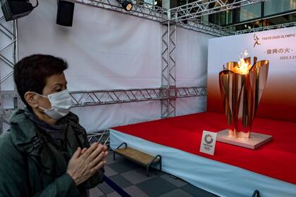 La antorcha olimpica en exhibición.