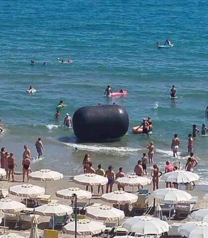 La aparición en una playa colmada de bañistas