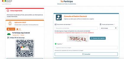 La apariencia de la página oficial donde se puede consultar el padrón electoral