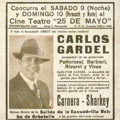 El anuncio de la última actuación en vivo de Carlos Gardel en Buenos Aires