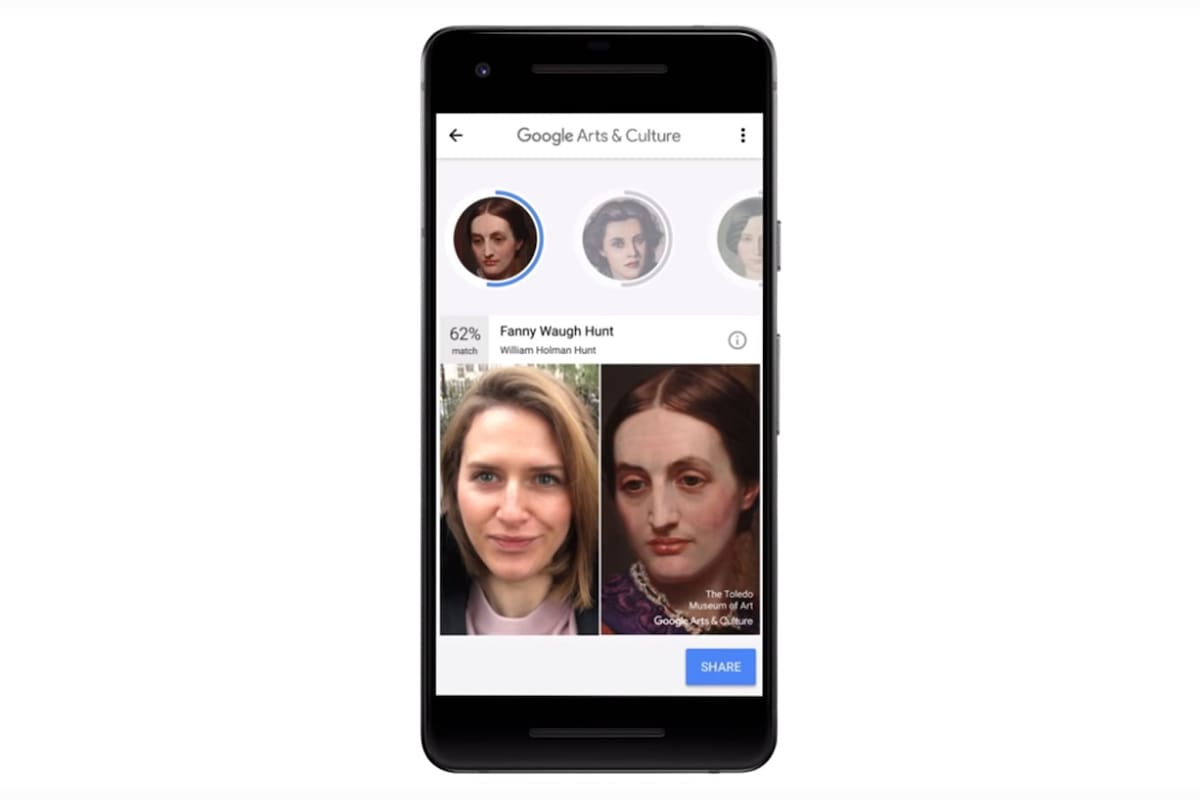 La aplicación móvil analiza una foto y busca su equivalente en una obra de arte; disponible sólo en algunos países, la función se puede activar con el uso de una VPN