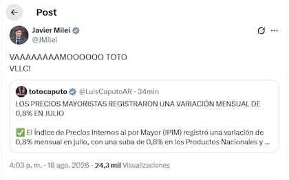 La arenga de Milei a Caputo