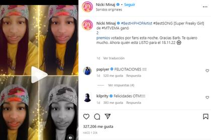 La arista reveló que es parte de la canción del Mundial (Captura Instagram @NickiMinaj)