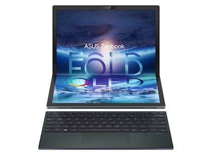 La Asus Zenbook 17 Fold tiene una pantalla OLED flexible de 17 pulgadas, y se puede usar con un teclado Bluetooth, que ocupa media pantalla