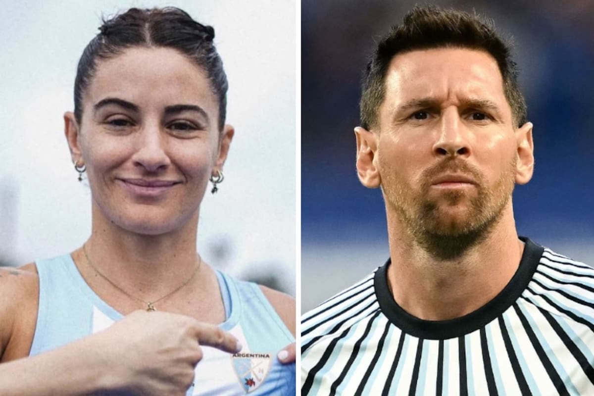 La atacante de Las Leonas, Victoria Granatto, junto al astro argentino Lionel Messi