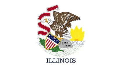 La bandera actual de Illinois, con su fondo blanco y el sello estatal, sigue siendo un punto de referencia para muchos ciudadanos (Gobierno de Illinois)