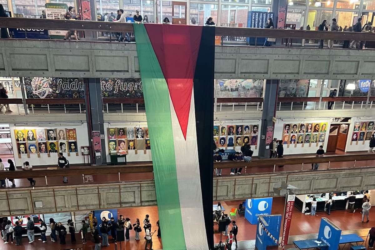 La bandera desplegada en la facultad