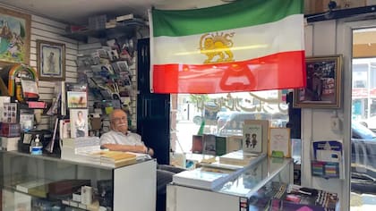 La bandera previa a la revolución islámica en Irán, con el león y el sol, es ubicua en "Teherángeles"