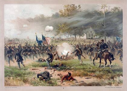 La Batalla de Antietam ocurrió durante la guerra civil estadounidense en 1862 y más de 20 mil personas fallecieron, desaparecieron o resultaron heridas (Wikimedia Commons/Thure de Thulstrup)