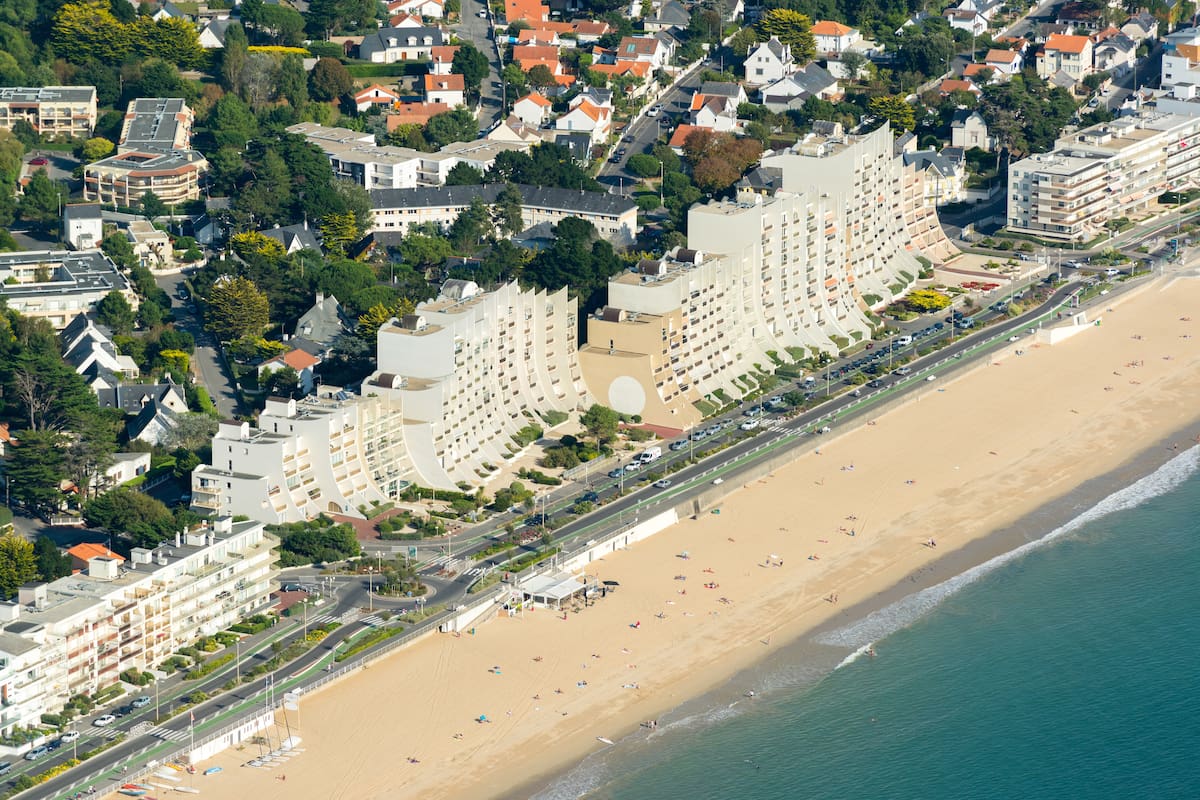 La Baule - Escoublac (west coast of France): Aerial view over the bay of La Baule with the beach of La Baule and houses along the waterfront. (Photo by: Andia/Universal Images Group via Getty Images)