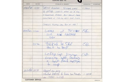 La bitácora donde Charley Kline anotó su primer intento de conexión con una computadora a 500 kilómetros de distancia, el 29 de octubre de 1969