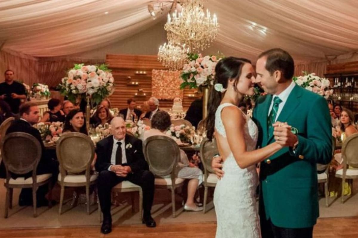La boda de Sergio García en julio del año pasado con Angela Akins; el sacó del Masters, infaltable