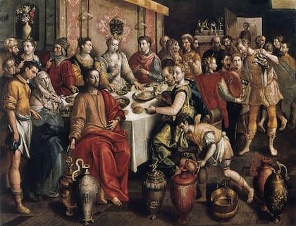 'La boda en Cana', donde Jesús tornó agua en vino. Obra de Martin de Vos, 1596-1597