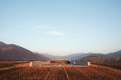 La bodega de Viña Vik está rodeada de montañas.