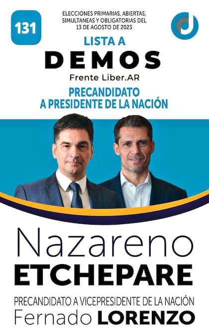 La boleta de Nazareno Etchepare por DEMOS