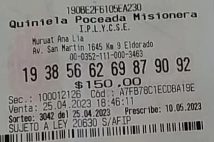 La boleta ganadora de la lotería en Misiones