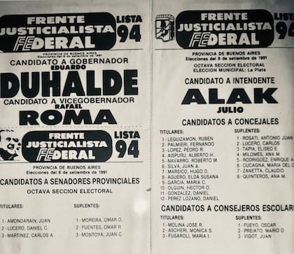La boleta que llevó a Alak a la intendencia en 1991