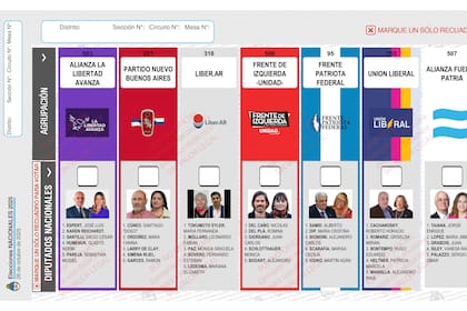 La boleta única con los candidatos en la provincia de Buenos Aires
