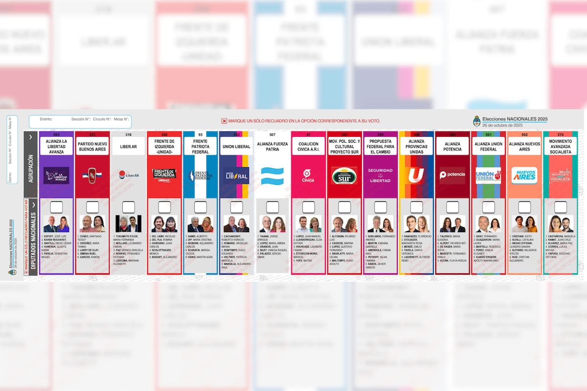La Boleta Única de Papel (BUP) completa de las elecciones legislativas nacionales para la provincia de Buenos Aires