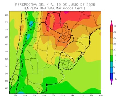 La Bolsa de Cereales prevé temperaturas elevadas sobre el norte del área agrícola durante la primera semana de junio, con máximas que podrían superar los 25°C en algunas zonas, mientras que el centro y el sur observarán registros más moderados