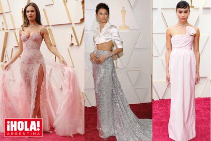 La británica Lily James brilló con un vestido de encaje chantilly de Atelier Versace; Zendaya, impactó con un conjunto de camisa cropped y falda de lentejuelas con cola de Valentino; y Zöe Kravitz apostó al clasicismo recordando a Audrey Hepburn con su traje minimalista firmado por Saint Laurent y su flequillo de costado.