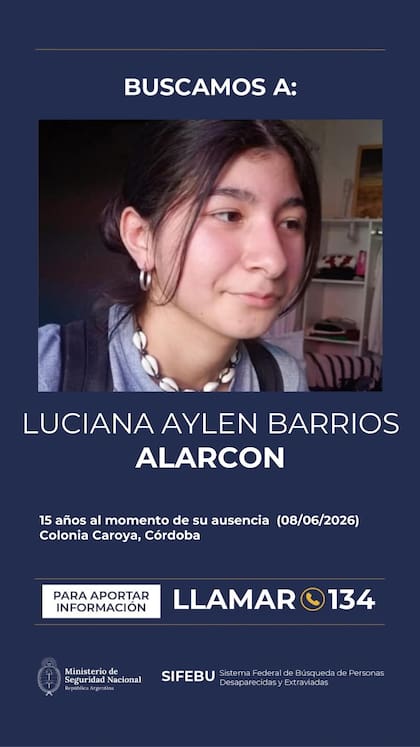 La búsqueda de información sobre Barrios Alarcón, difundida por el ministerio de Seguridad local