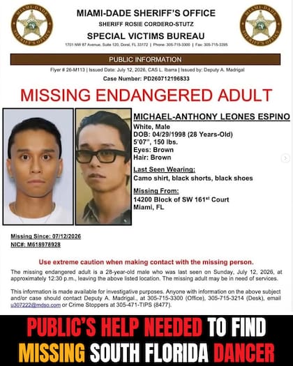 La búsqueda de Leones Espino fue difundida por Miami Dade Sheriff Office
