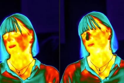 La caída de temperatura en la nariz, que se ve en la imagen térmica de la derecha, se produce porque el estrés afecta nuestro flujo sanguíneo