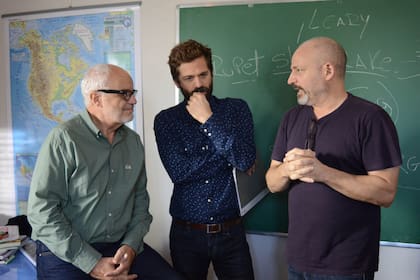 Leyrado, Nicolás Pauls y Segade, en el detrás de escena de la grabación de La caída
