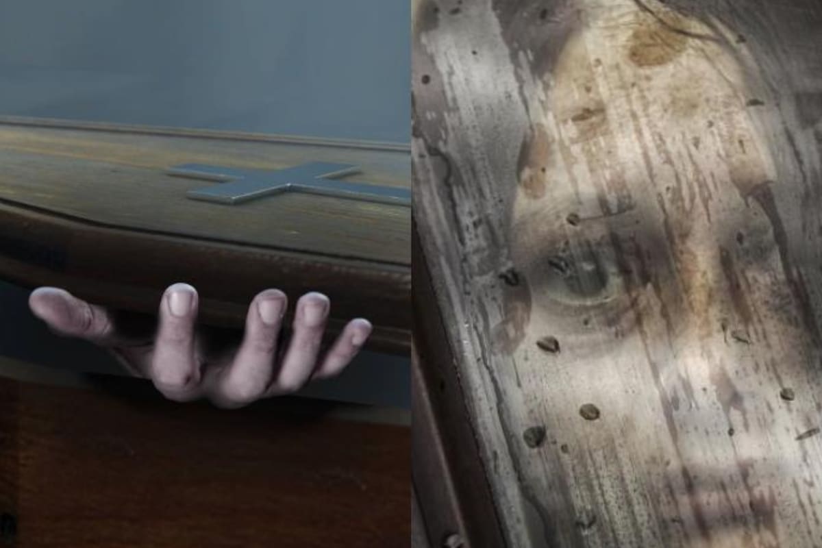 La caja en forma de ataúd medía un metro por 1.80