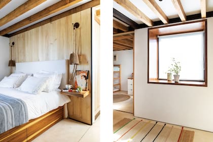 La cama de petiribí e incluye enormes cajones en la base (Refresh Home, al igual que las lámparas).