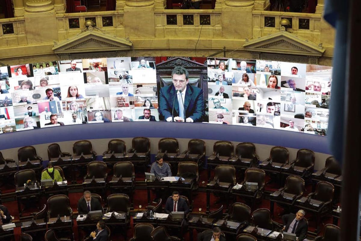 La Cámara de Diputados durante una sesión virtual por la pandemia de coronavirus