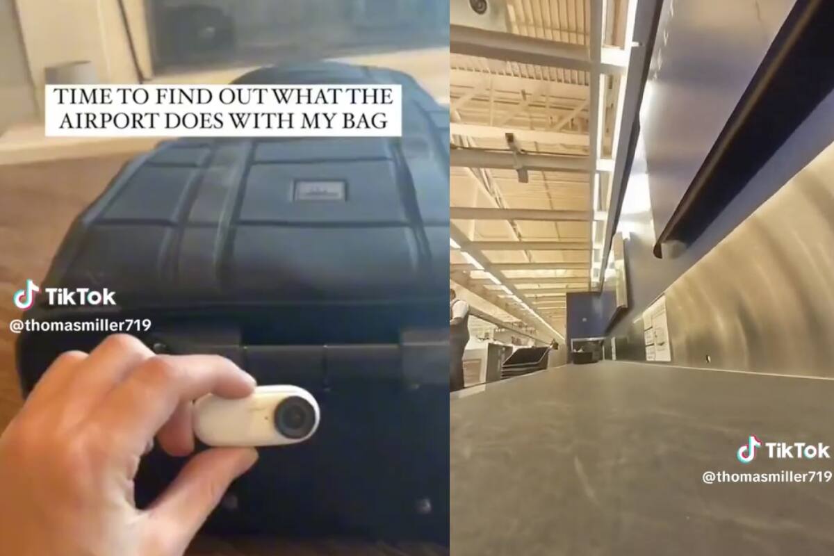 La cámara grabó cómo la valija recorrió el sistema de bandas transportadoras del aeropuerto