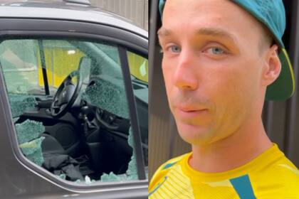 La camioneta del equipo del campeón olímpico australiano Logan Martin, destrozada tras el robo