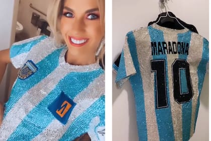 La camiseta que usó la joven en el escenario está hecho con brillos